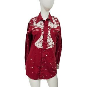 Vintage Tem Tex Women's Western Red Rodeo Shirt Medium